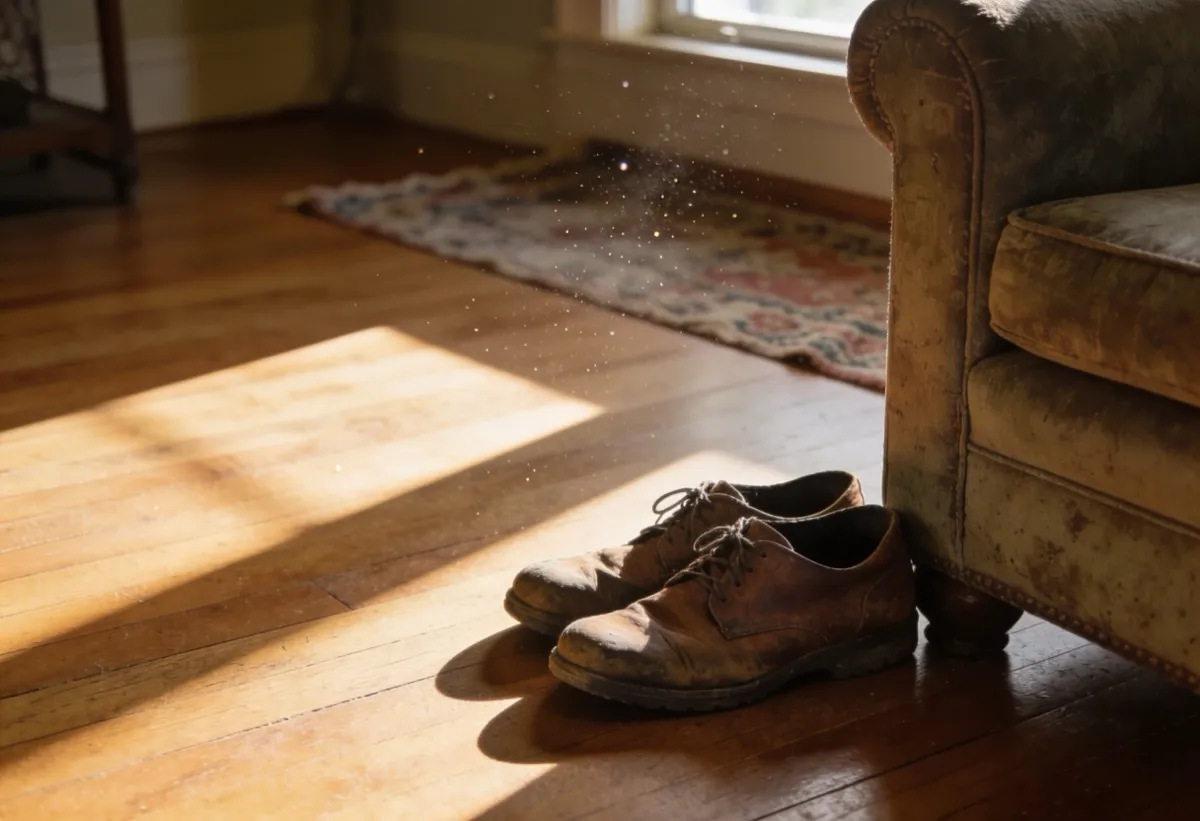 Worn walking shoes by an armchair, the everyday mobility this is really about