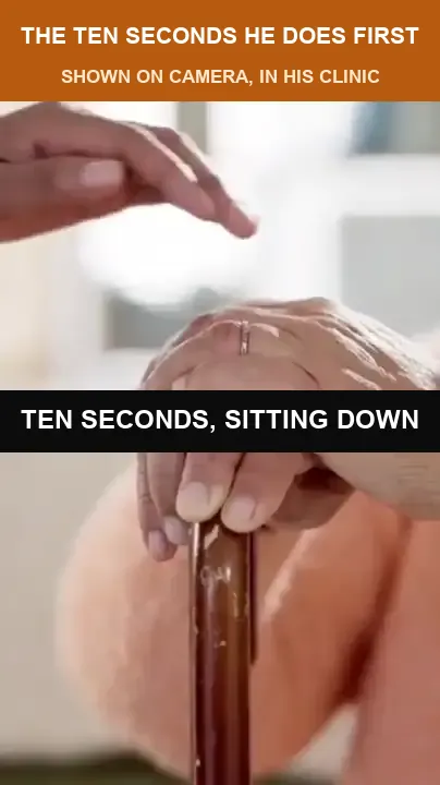 Doctor demonstrating the ten-second move he uses on feet in his clinic